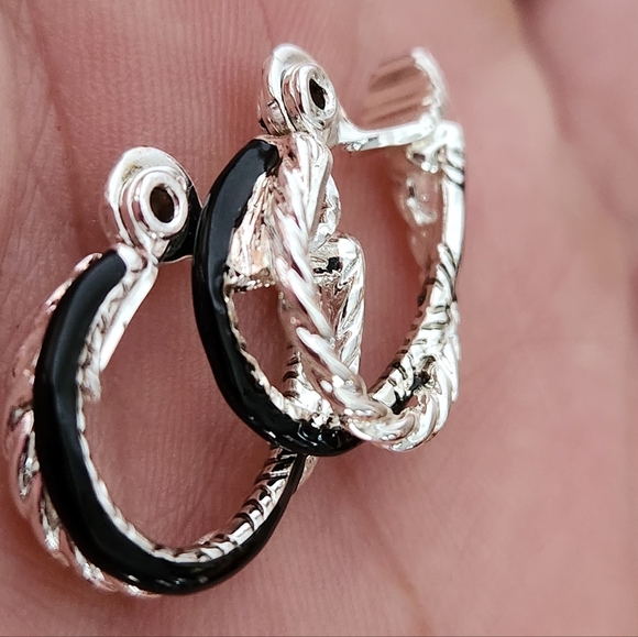 Napier Gold, Silver, and Black Hoop Earrings Trio - Picture 3 of 4